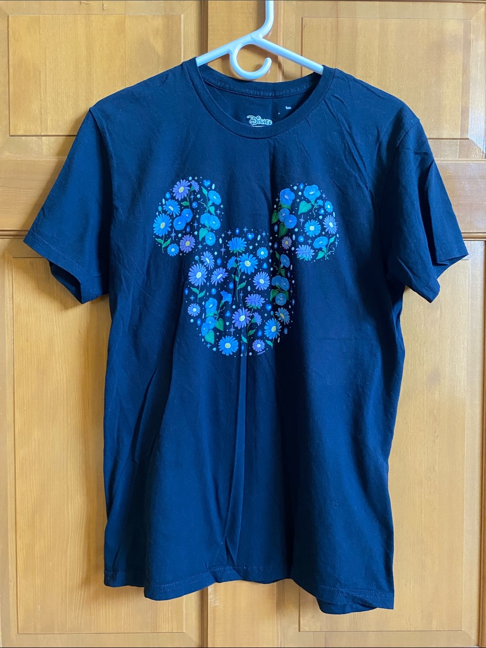 Disney Black Tee with Blue and Green Floral Mickey Design